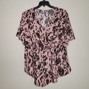 Shein Women's Black & Pink Animal Print Blouse - 3XL